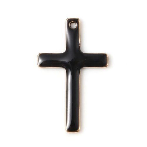 Breloque croix doré noir 18 x 11mm