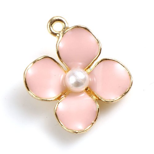 Breloque fleur doré rose pêche 17 x 14mm