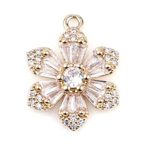 Breloque fleur doré blanc strass 18mm