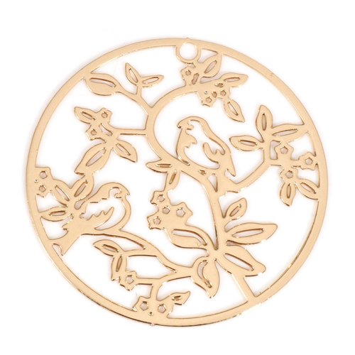 Pendentif estampe rond doré oiseaux 31mm