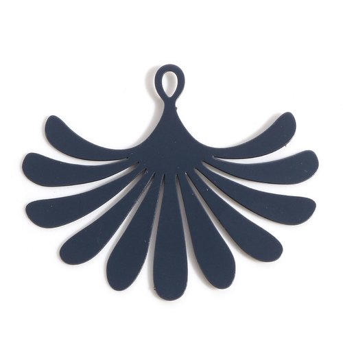 Pendentif estampe gris eventail feuille 35 x 29mm