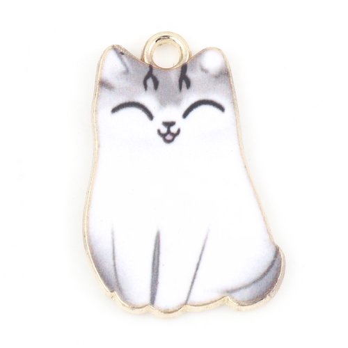 Breloque chat doré blanc 25 x 17mm