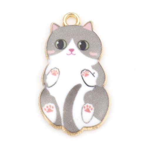 Breloque chat doré gris 25 mm