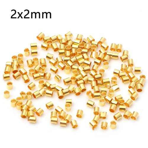 Perles à écraser tube doré 2 x 2mm - x50