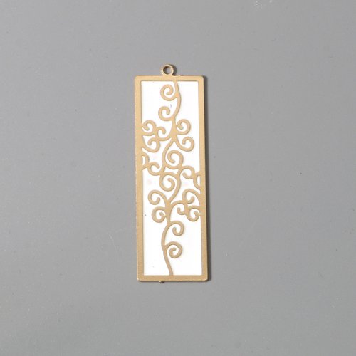 Pendentif doré blanc rectangle fleur 48 x 15mm