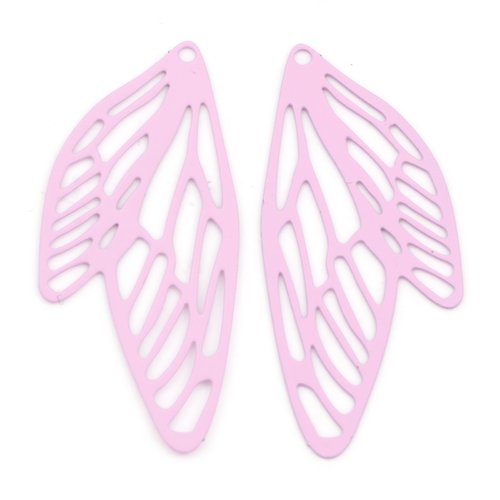 Pendentif estampe aile de papillon rose laqué 50 x 21mm