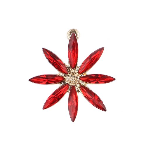 Breloque fleur doré rouge 28 x 26mm