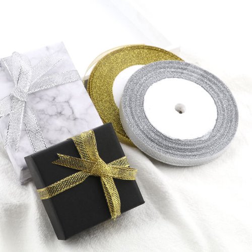 Rubans en polyester argent ou doré 6mm au metre