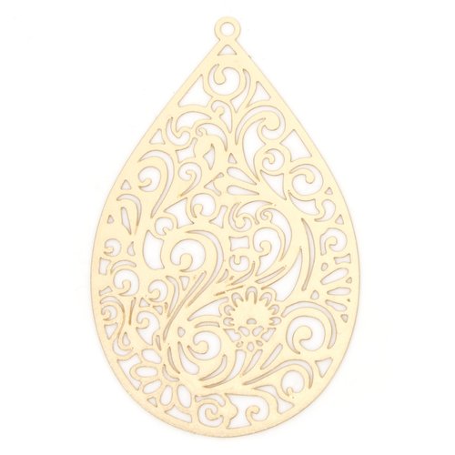 Pendentif estampe goutte d'eau fleurs doré 55 x 34mm