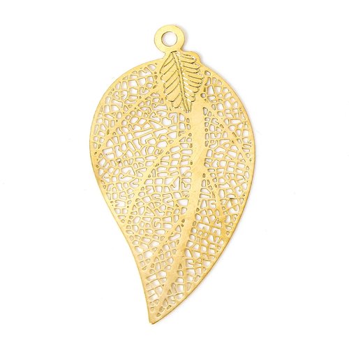 Pendentif estampe doré feuille 39 x 21mm