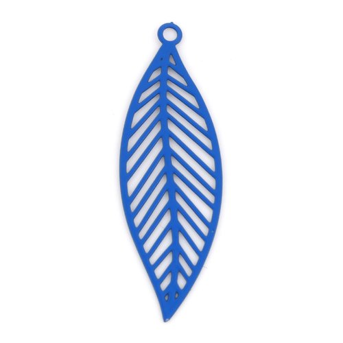 Pendentif estampe bleu saphir feuille laqué 33 x 11mm