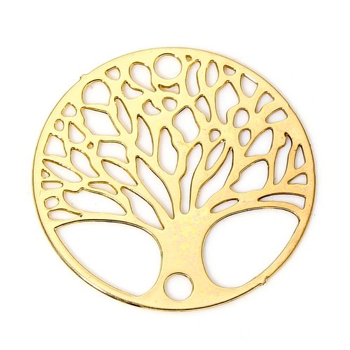 Connecteur pendentif estampe doré rond arbre de vie 20mm