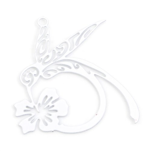 Breloque estampe blanc fleur oiseau-mouche laqué 27 x 26mm