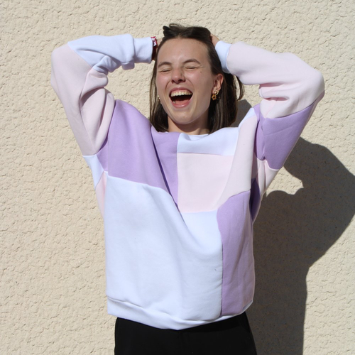 Sweat patchwork lilas et rose