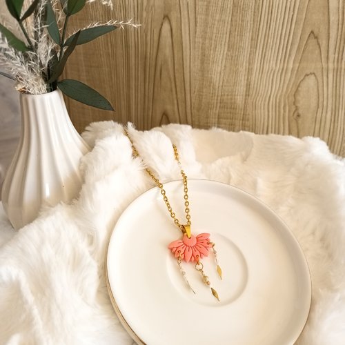 Collier élégant, délicat, vibrant pate polymère dégradé de roses