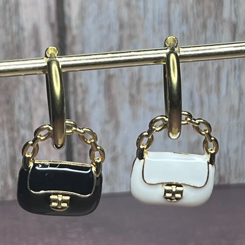 Boucles d'oreilles créoles dorées & pampilles sac à main - chic et audace