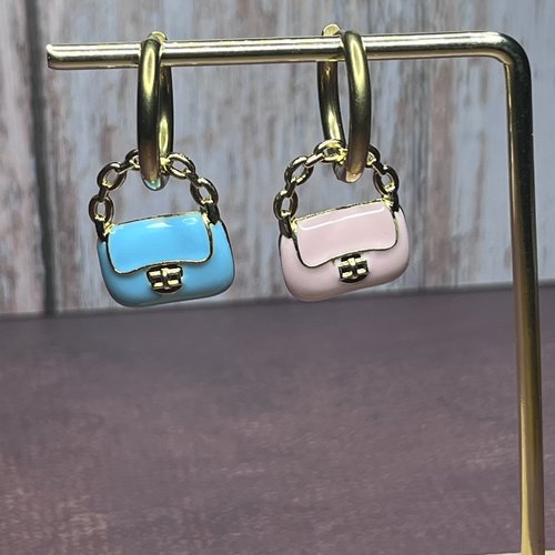 Boucles d'oreilles créoles dorées & pampilles sac à main - chic et audace