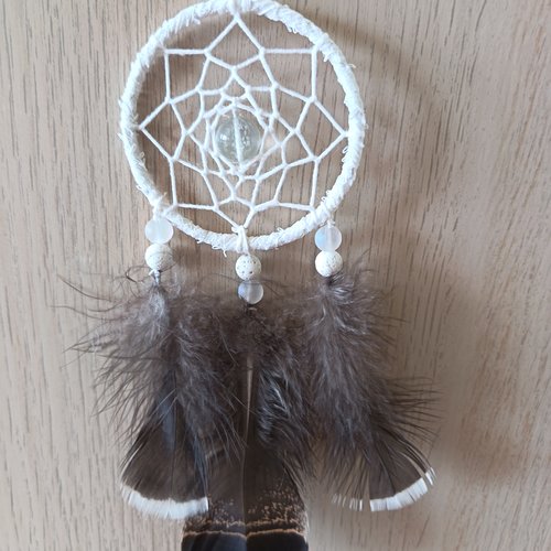 Mini attrape-rêves « plume de lumière » – fluorite et plumes de dindon doré d'amérique