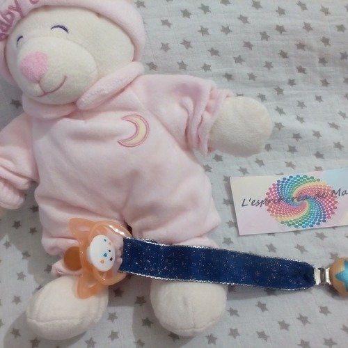 Attache Tetine Ruban Bebe Garcon Motif Nuit Etoilee Clip Etoile Un Grand Marche