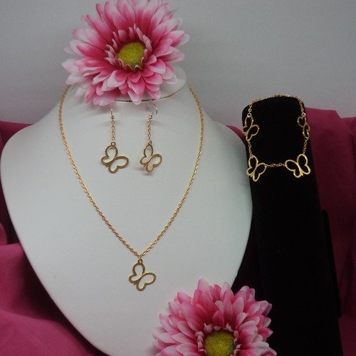 SANWOOD Parure de bijoux tendance pour femme avec collier bracelet papillon boucles doreilles