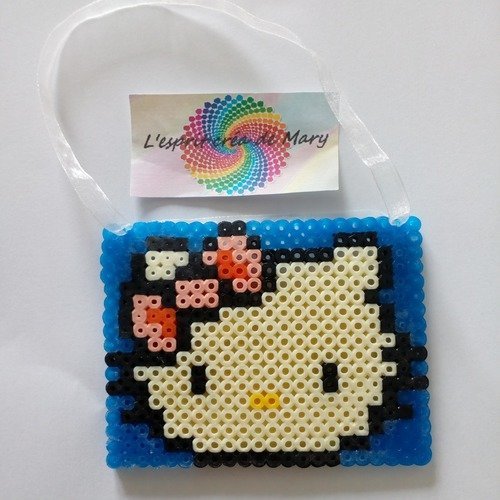 Decoration Murale En Perles Hama Pixel Art Joli Chat Hello Kitty Encadrement Bleu Un Grand Marche