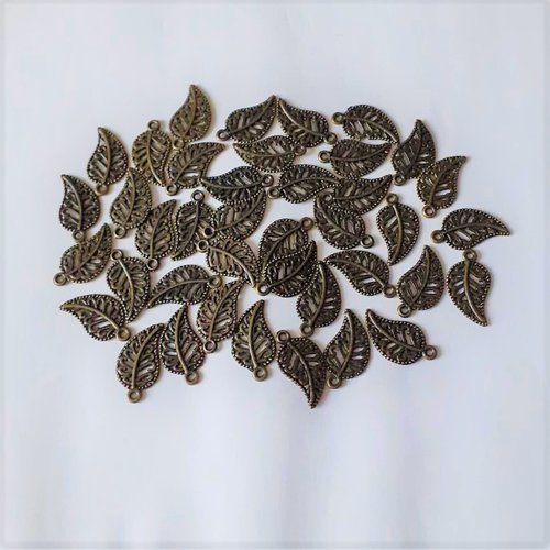 Breloques feuilles ajourées métal couleur bronze