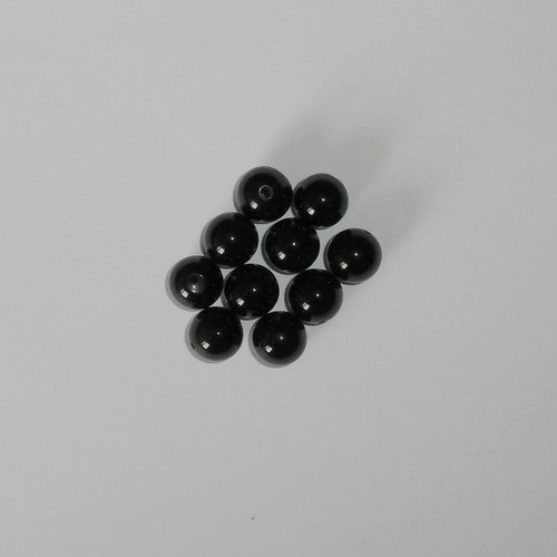 Lot de 10 perles rondes 10 mm en agate noire