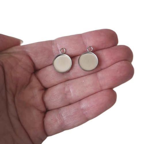 Lot de 2 supports cabochons ronds 12 mm en acier inoxydable