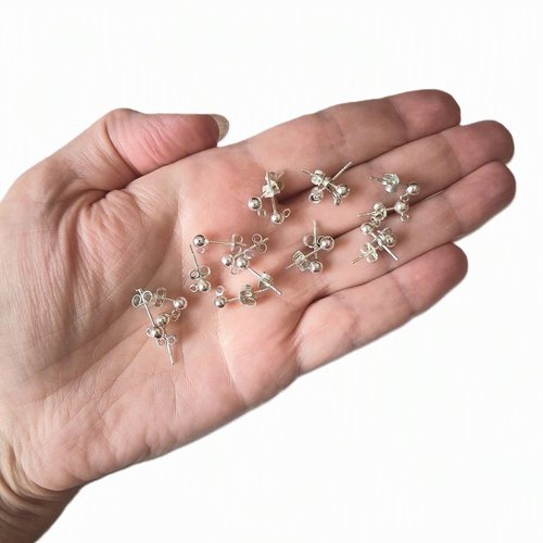 Lot 9 paires de clous boule 4 mm en argent