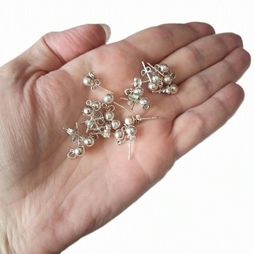 Lot 9 paires de clous boule 5 mm en argent