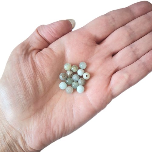 Lot de 14 perles 6 mm en aigue-marine