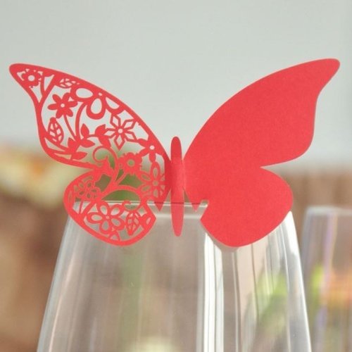 Papillon rouge, en carton léger, 10.5 cm / 7.2 cm, découpe au laser, pour décorer, suspendre, coller, vente à l'unité