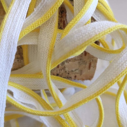 Passepoil en coton, dépassant, le puy, france, jaune et blanc, et jaune d'or et blanc, 5 mm de large, vente au mètre