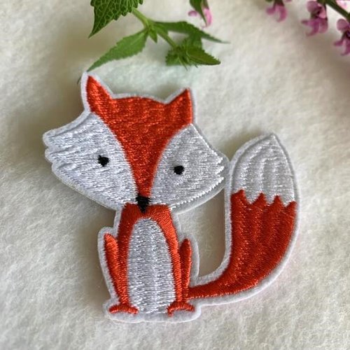 Appliqué, embellissement textile, maître renard, roux orangé et blanc, 6.5 cm/6.5,  neuf, à l'unité