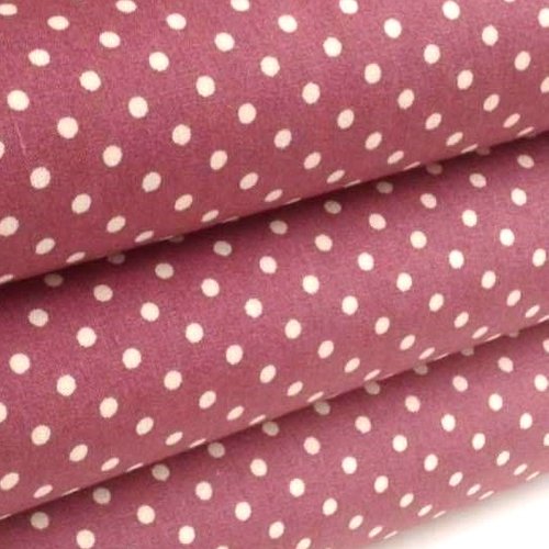Tissu en coton, à pois, fond rose ancien, pois blancs, pour patchwork ou autre, vente au coupon 50/55 cm