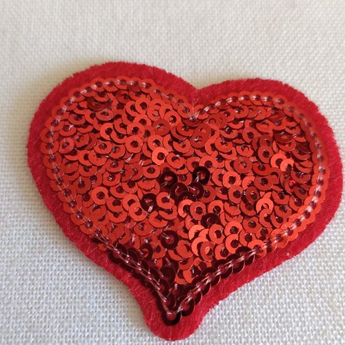 Appliqué, embellissement, coeur rouge avec paillettes, saint valentin, 4.5 cm/5, vente par deux
