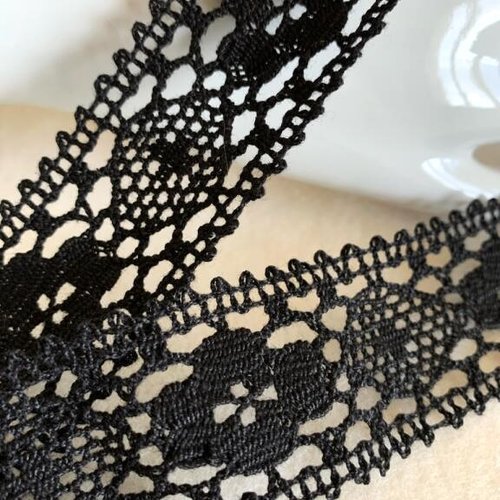 Dentelle raffinée, en coton noir, large de 38 mm, d'un atelier de france, habillement, déco, au mètre