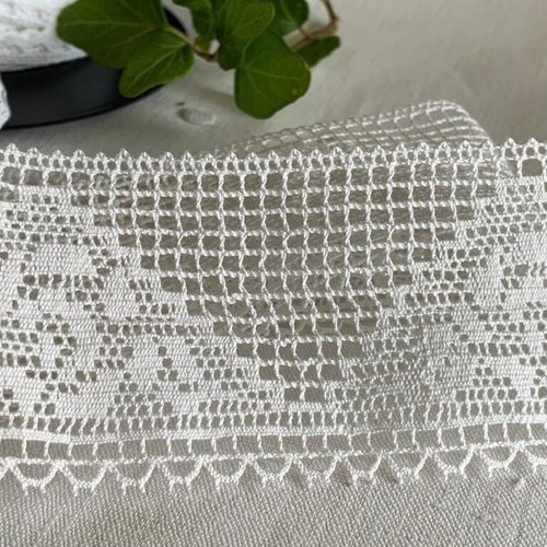 Dentelle, en coton blanc, filet, rose et picot, produit français, large de 5 cm, délicate et belle, vendue au mètre