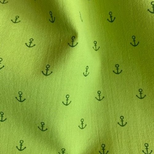 Tissu en coton, vert anis clair avec des encres de marine vert forêt, 7 mm, vente par 25 cm/150