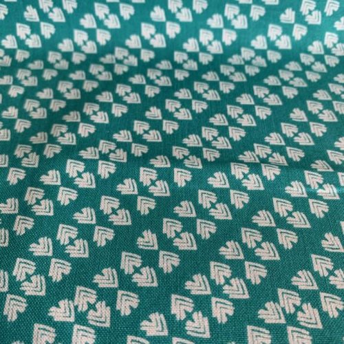 Tissu anglais, en coton, turquoise, avec des motifs géométriques, blancs, vente par 25 cm/112 cm