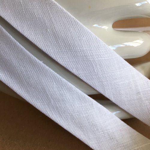 Biais replié en lin, 100 %, de couleur blanche, 20 mm de large, 20/10/10 mm, vente au mètre linéaire