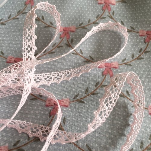 Dentelle rose, en coton, france, 8 mm de large, subtile et légère, vente au mètre linéaire