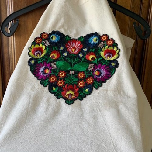 Idée kdo ! sac cabas en toile de coton bio, lavé, avec un grand appliqué coeur coloré, 38/41 cm, neuf, à la pièce