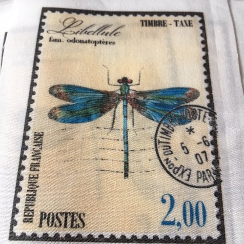 Coupon imprimé, en coton, timbre "libellule bleue", 10/8 cm, neuf, embellissement, vente à la pièce