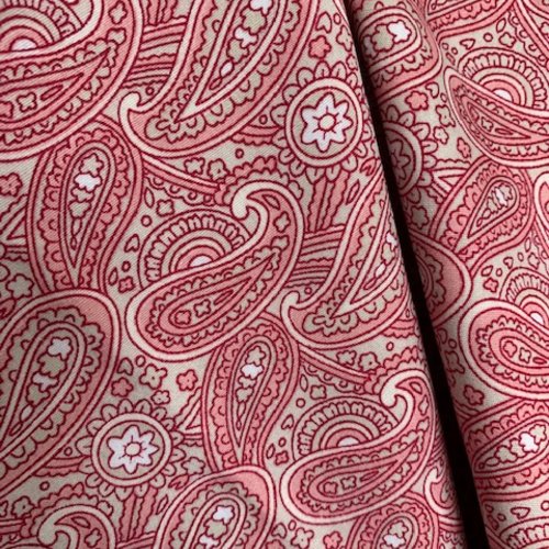 Tissu en coton, à motifs cachemire, écru, blanc, gris, rose, laize de 140 cm, vente par 25 cm