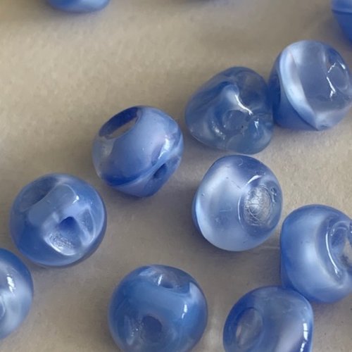Bouton boule, en verre tchèque, magnifique boule bleue translucide, 9 mm sur pied opaque, à la pièce