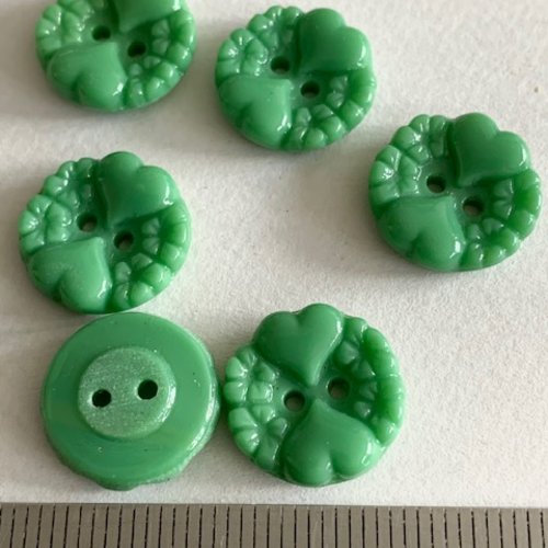 Jolis boutons en verre, de couleur verte, deux trous, 14 mm de diamètre, pull, corsage, vente à la pièce
