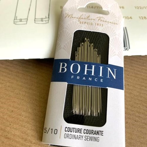 Aiguilles à couture, main, bohin, taille 5/10, longues, pour tissu léger et moyen, vente par pochette de 20