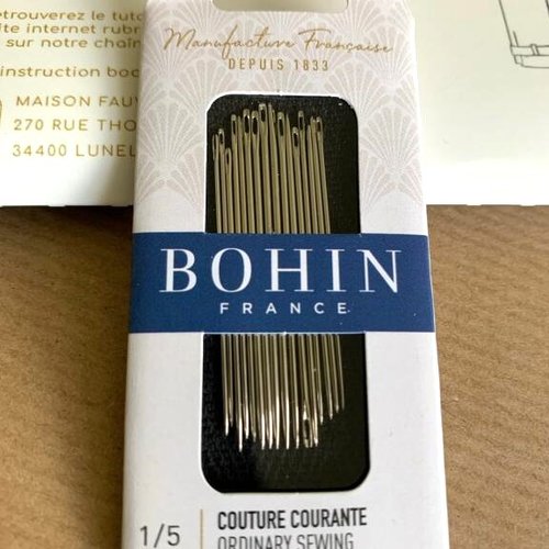 Aiguilles bohin france, longues, taille 1/5, pochette de 16 produits, acier, toutes coutures, vente au blister