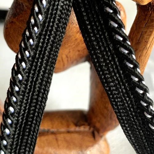 Dépassant, passepoil, 8 mm de large, couleur : noir et gris perle, en polyester, produit français, pour embellissements, vente au mètre
